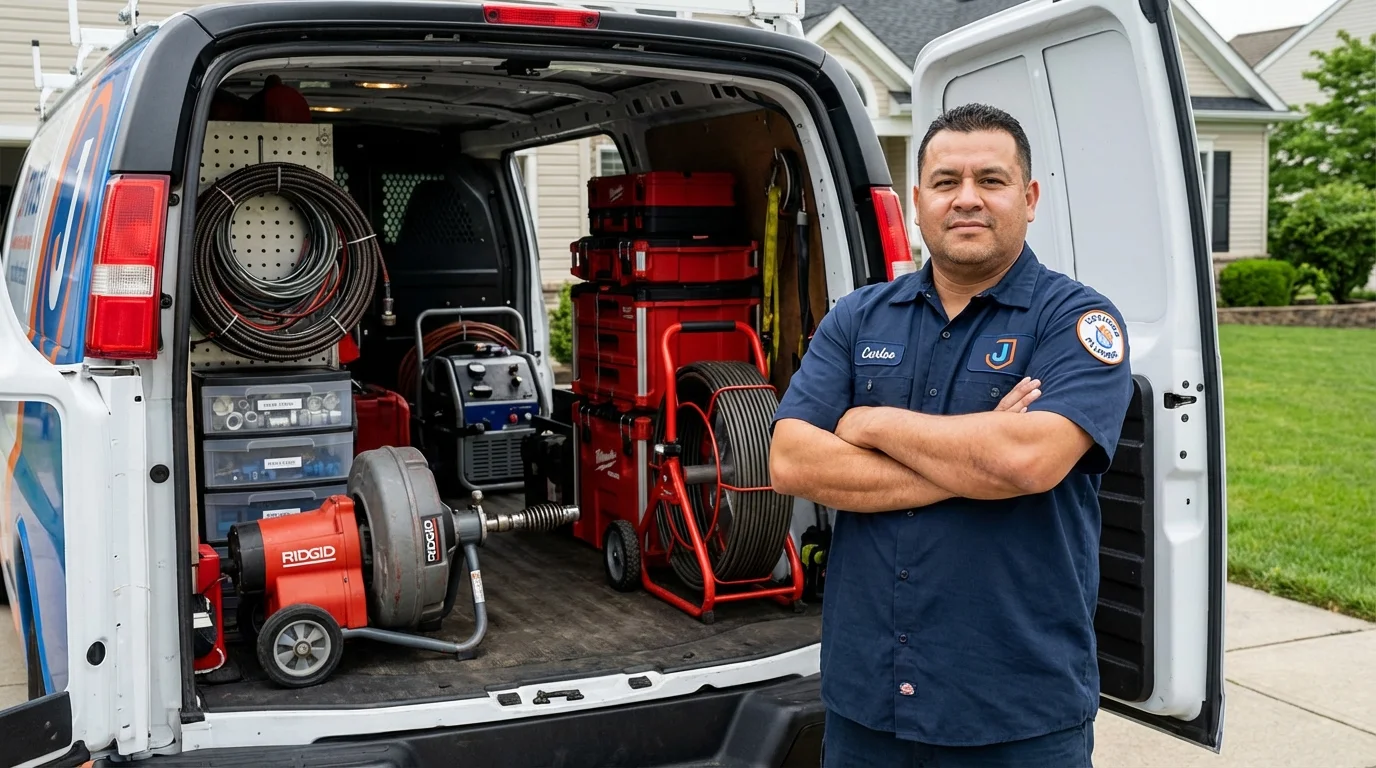 Professional drain cleaning equipment and Johns Plumbing LLC plumber in Cranston