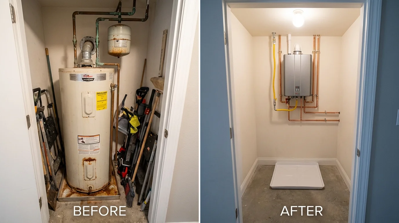 Tank water heater versus wall-mounted tankless unit comparison for Cranston, RI homeowners