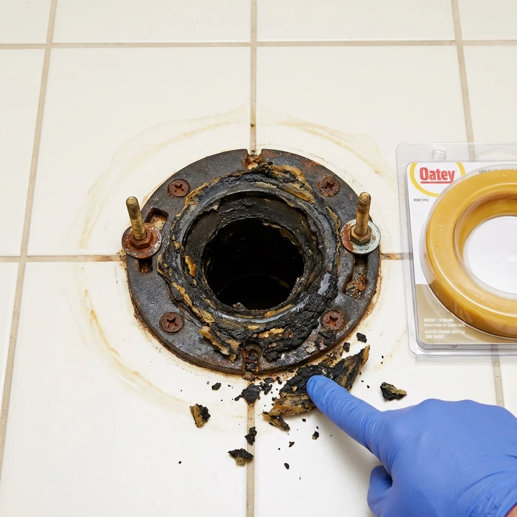 Failed wax ring showing water seepage at the base of a toilet in a Cranston, RI home